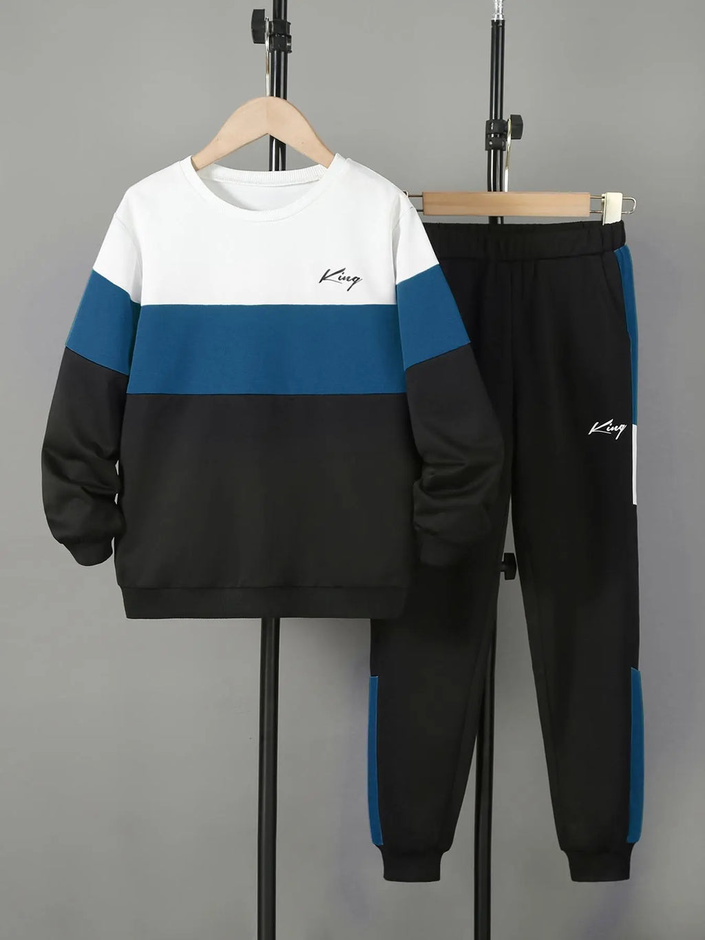Boy'S Colorblock Print Sweatshirt & Pocket Sweatpants Set, Casual Long Sleeve Pullover & Elastic Waist Pants, Kid'S Clothes for Spring & Fall