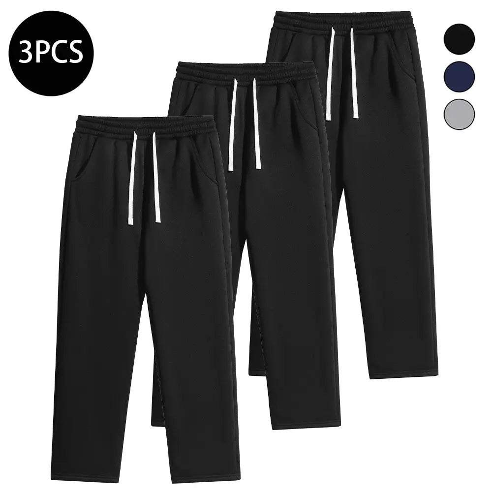 Men'S 3PCS Regular Fit Solid Color Casual Athletic Joggers - Drawstring Waistband, Pocket Design, Warm Polyester, Autumn Winter, Mens Clothing, Easy Men'S Pants, Grey Sweat Pants, Essential Sweatpants, Streetwear Clothing,Father'Sdaygifts