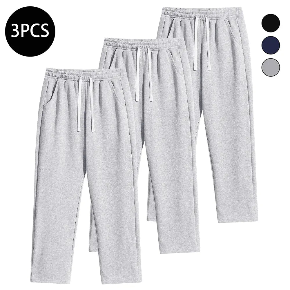 Men'S 3PCS Regular Fit Solid Color Casual Athletic Joggers - Drawstring Waistband, Pocket Design, Warm Polyester, Autumn Winter, Mens Clothing, Easy Men'S Pants, Grey Sweat Pants, Essential Sweatpants, Streetwear Clothing,Father'Sdaygifts