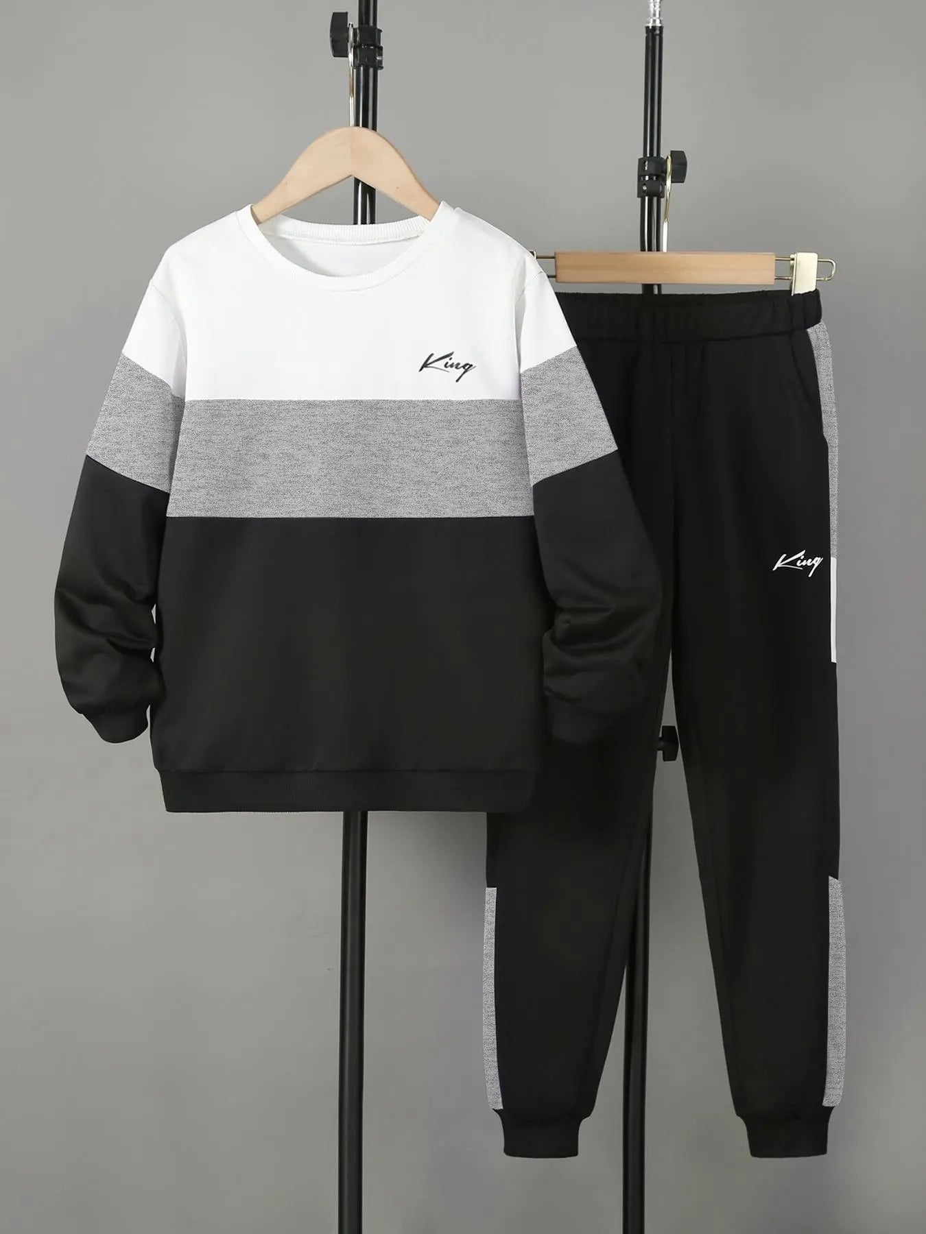 Boy'S Colorblock Print Sweatshirt & Pocket Sweatpants Set, Casual Long Sleeve Pullover & Elastic Waist Pants, Kid'S Clothes for Spring & Fall