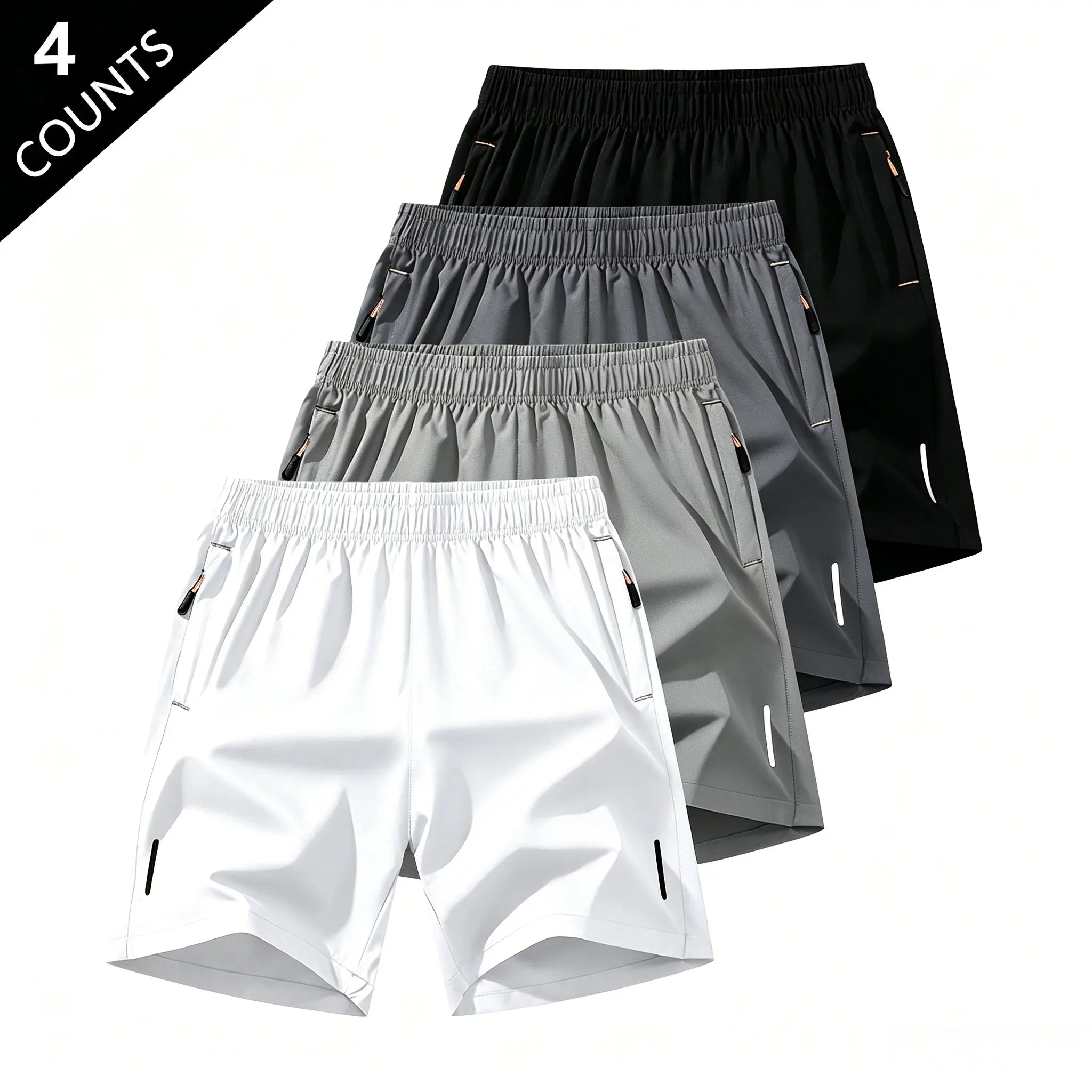 Men’S Solid-Color Shorts with Zippered Pockets — Summer Casual, Comfortable, Breathable Shorts Made from a 97% Polyester + 3% Spandex Blend; Men’S Bottoms for Everyday Wear, Tropical Beige Color, Multiple Specifications Available.