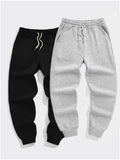 Men'S Plain Pocket Drawstring Waist Pants, Casual Comfortable Regular Fit Jogger Pants for Gym Workout Running, Men'S Spring & Fall Trousers
