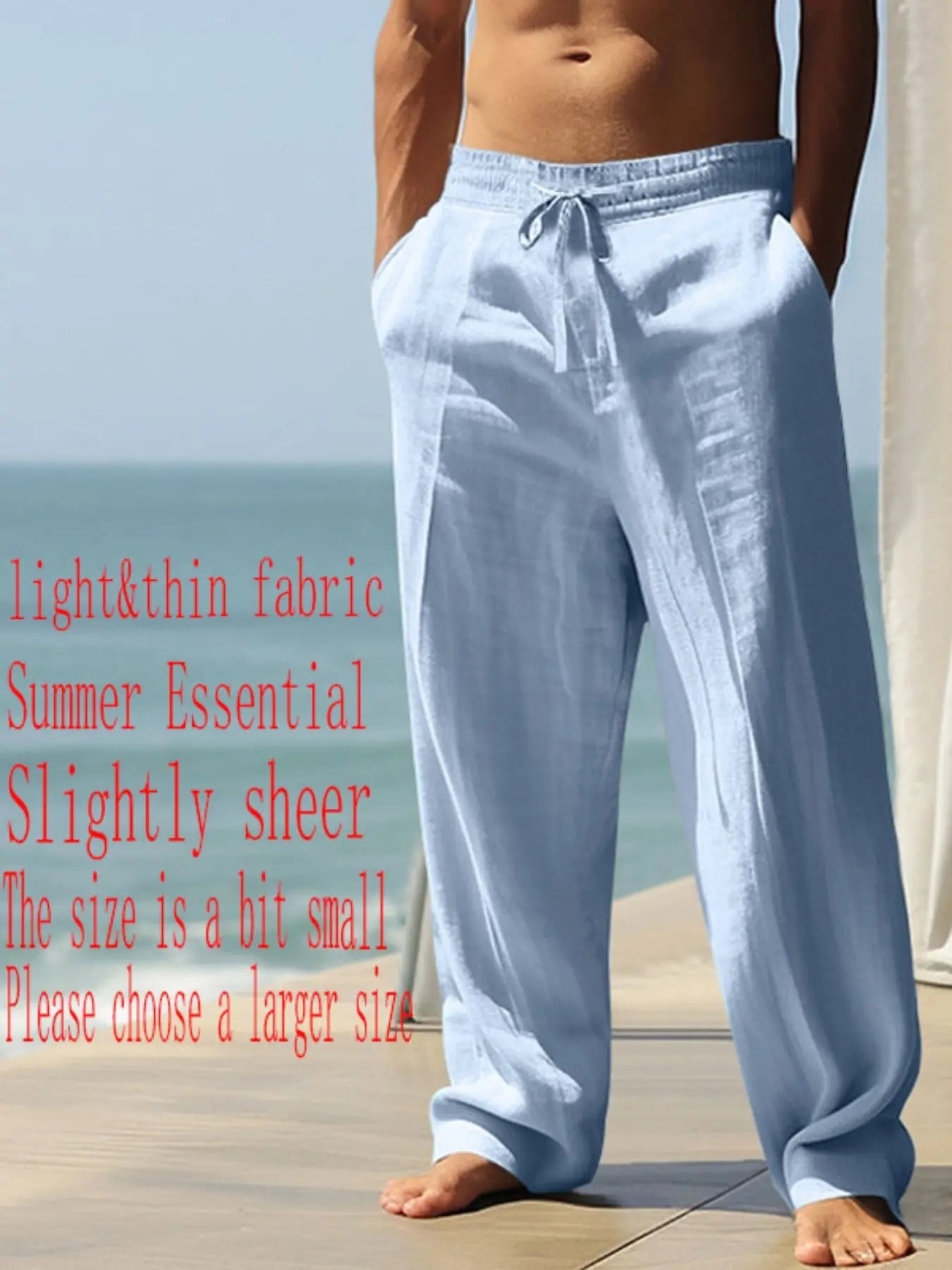 Men'S Plain Linen Thin Long Pants, Casual Asymmetrical Design, Elastic Waist, Loose-Fit, S-3Xl, Durable & Easy Care, Perfect for Daily Wear