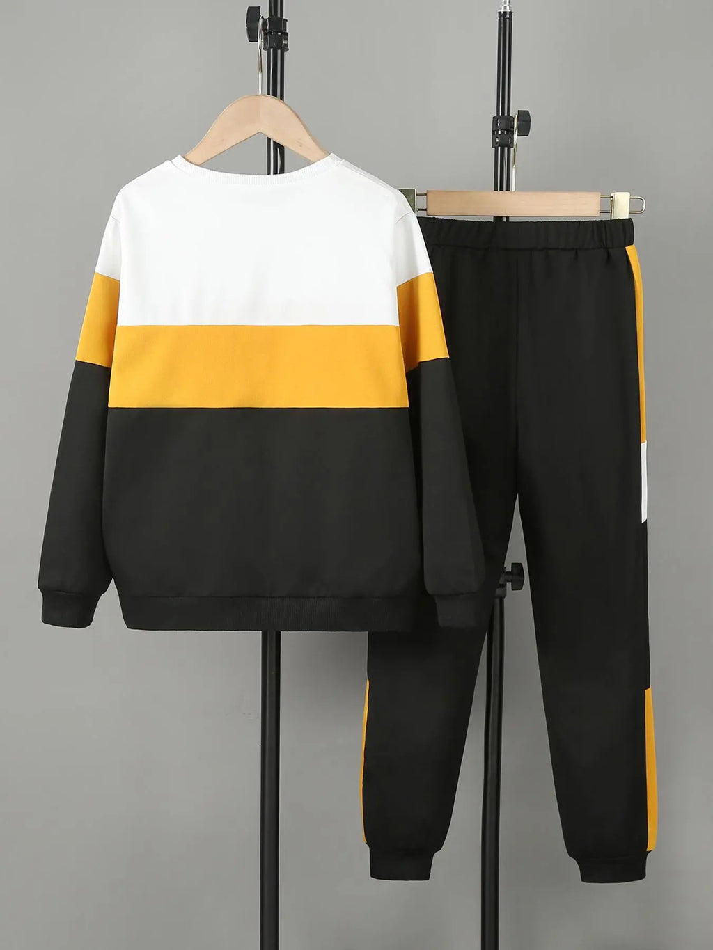 Boy'S Colorblock Print Sweatshirt & Pocket Sweatpants Set, Casual Long Sleeve Pullover & Elastic Waist Pants, Kid'S Clothes for Spring & Fall