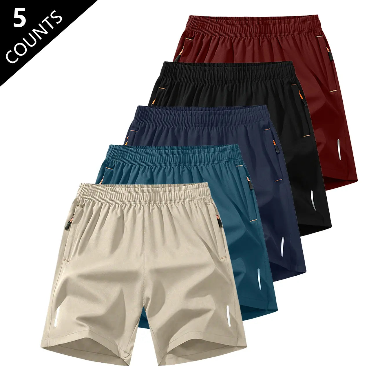 Men’S Solid-Color Shorts with Zippered Pockets — Summer Casual, Comfortable, Breathable Shorts Made from a 97% Polyester + 3% Spandex Blend; Men’S Bottoms for Everyday Wear, Tropical Beige Color, Multiple Specifications Available.