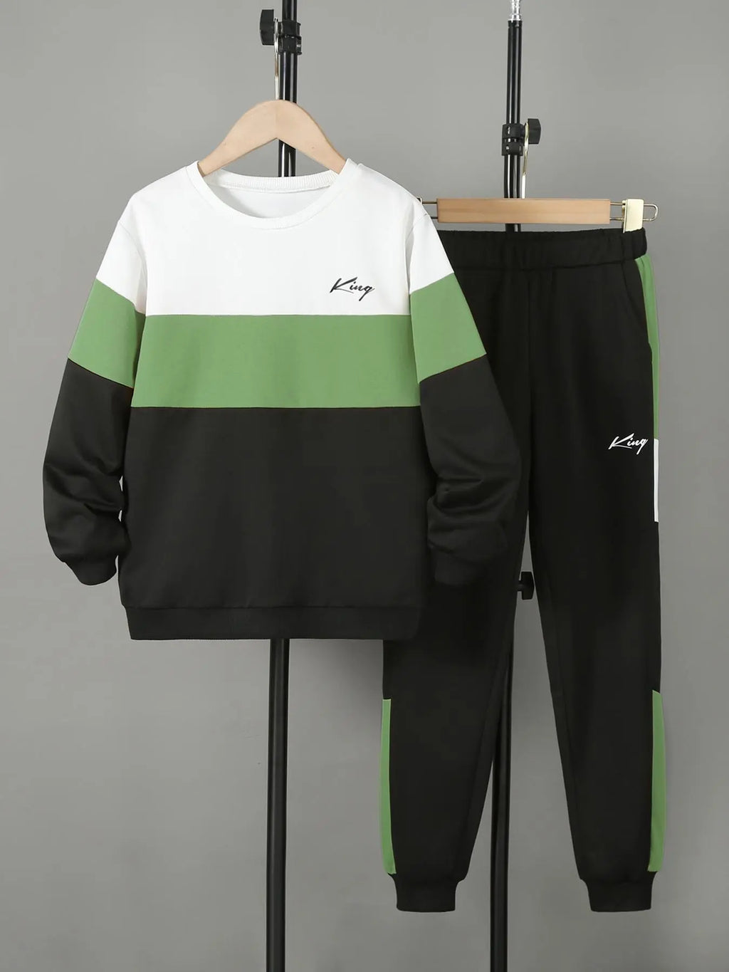 Boy'S Colorblock Print Sweatshirt & Pocket Sweatpants Set, Casual Long Sleeve Pullover & Elastic Waist Pants, Kid'S Clothes for Spring & Fall