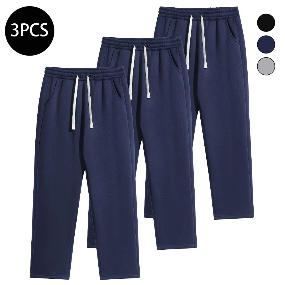 Men'S 3PCS Regular Fit Solid Color Casual Athletic Joggers - Drawstring Waistband, Pocket Design, Warm Polyester, Autumn Winter, Mens Clothing, Easy Men'S Pants, Grey Sweat Pants, Essential Sweatpants, Streetwear Clothing,Father'Sdaygifts