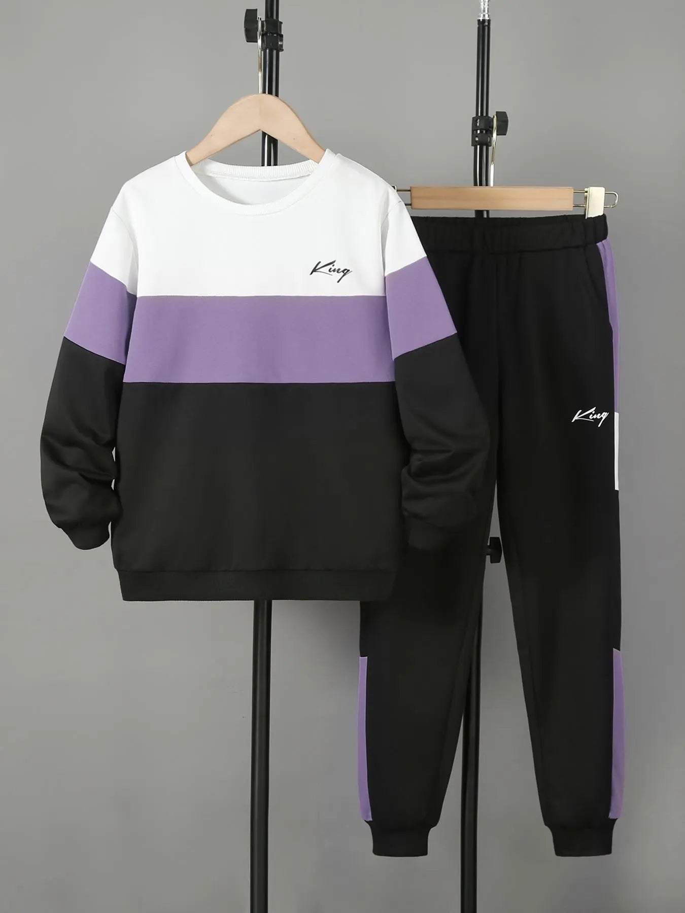 Boy'S Colorblock Print Sweatshirt & Pocket Sweatpants Set, Casual Long Sleeve Pullover & Elastic Waist Pants, Kid'S Clothes for Spring & Fall