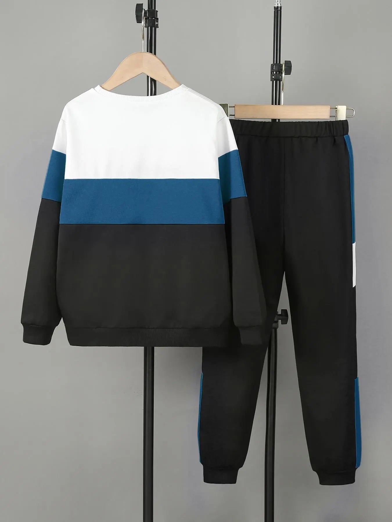Boy'S Colorblock Print Sweatshirt & Pocket Sweatpants Set, Casual Long Sleeve Pullover & Elastic Waist Pants, Kid'S Clothes for Spring & Fall