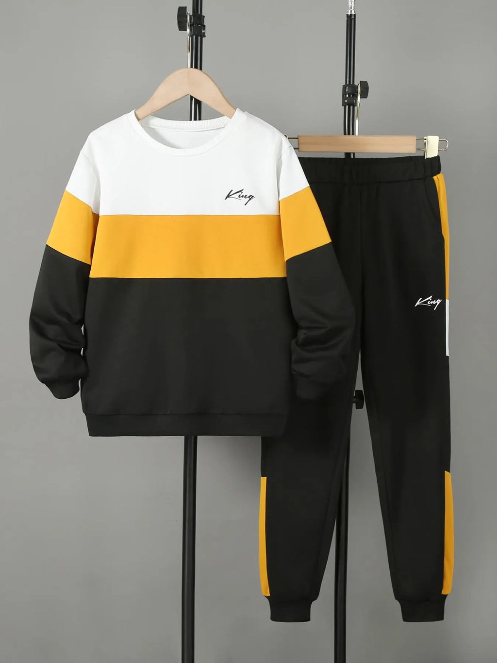 Boy'S Colorblock Print Sweatshirt & Pocket Sweatpants Set, Casual Long Sleeve Pullover & Elastic Waist Pants, Kid'S Clothes for Spring & Fall