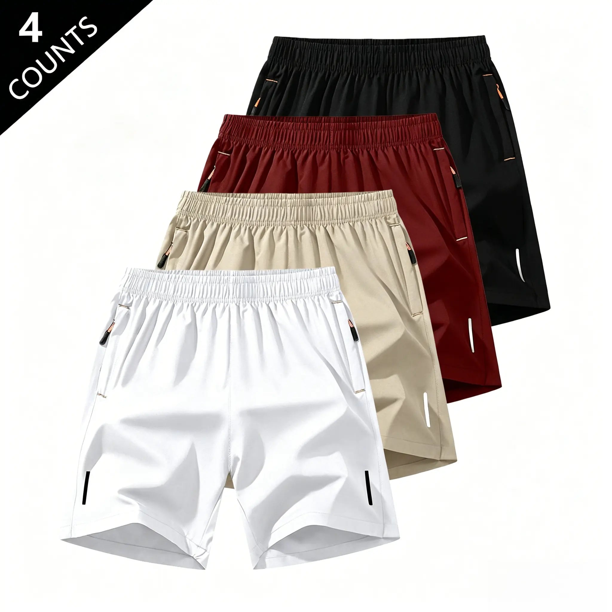 Men’S Solid-Color Shorts with Zippered Pockets — Summer Casual, Comfortable, Breathable Shorts Made from a 97% Polyester + 3% Spandex Blend; Men’S Bottoms for Everyday Wear, Tropical Beige Color, Multiple Specifications Available.