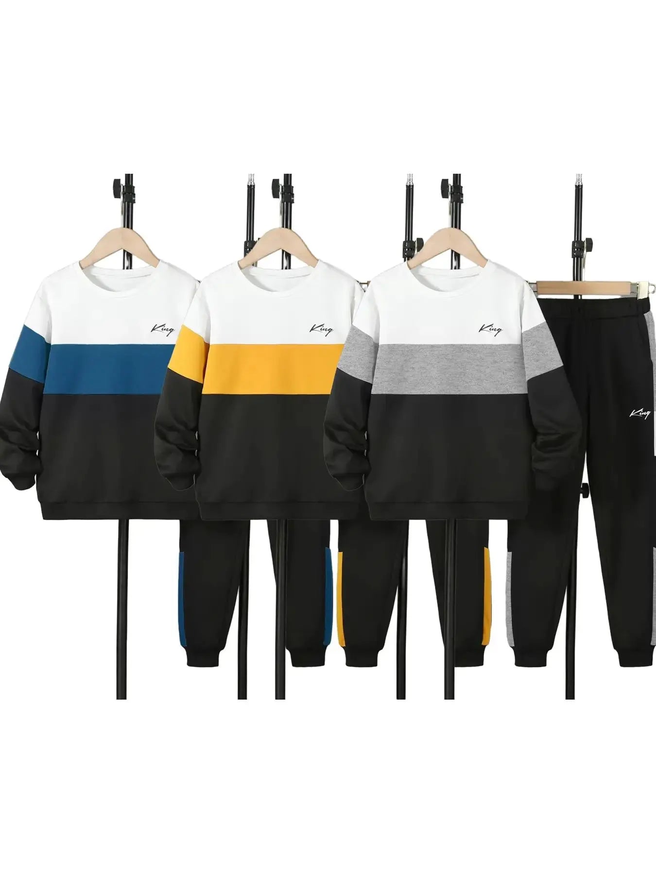 Boy'S Colorblock Print Sweatshirt & Pocket Sweatpants Set, Casual Long Sleeve Pullover & Elastic Waist Pants, Kid'S Clothes for Spring & Fall