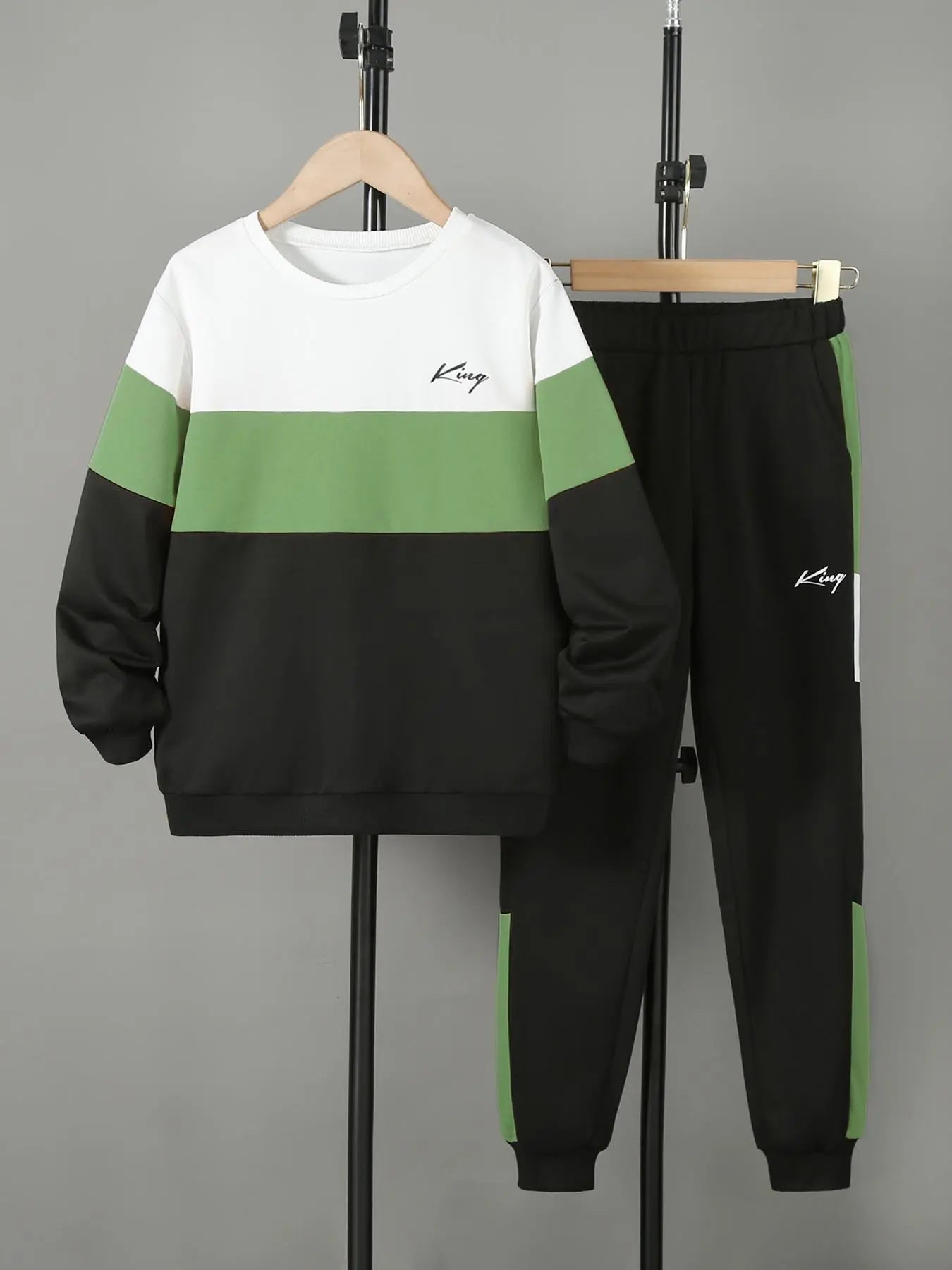 Boy'S Colorblock Print Sweatshirt & Pocket Sweatpants Set, Casual Long Sleeve Pullover & Elastic Waist Pants, Kid'S Clothes for Spring & Fall