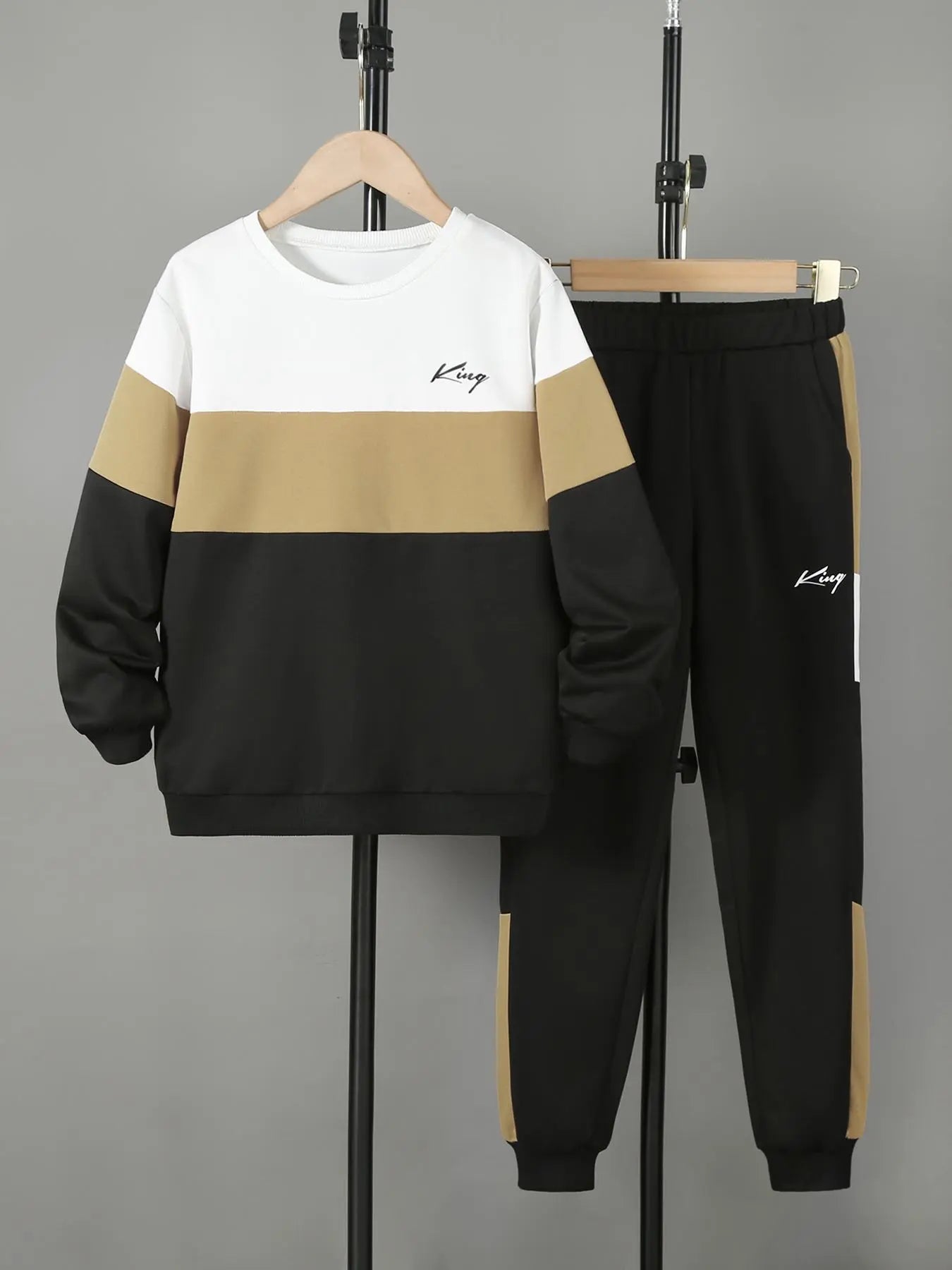 Boy'S Colorblock Print Sweatshirt & Pocket Sweatpants Set, Casual Long Sleeve Pullover & Elastic Waist Pants, Kid'S Clothes for Spring & Fall