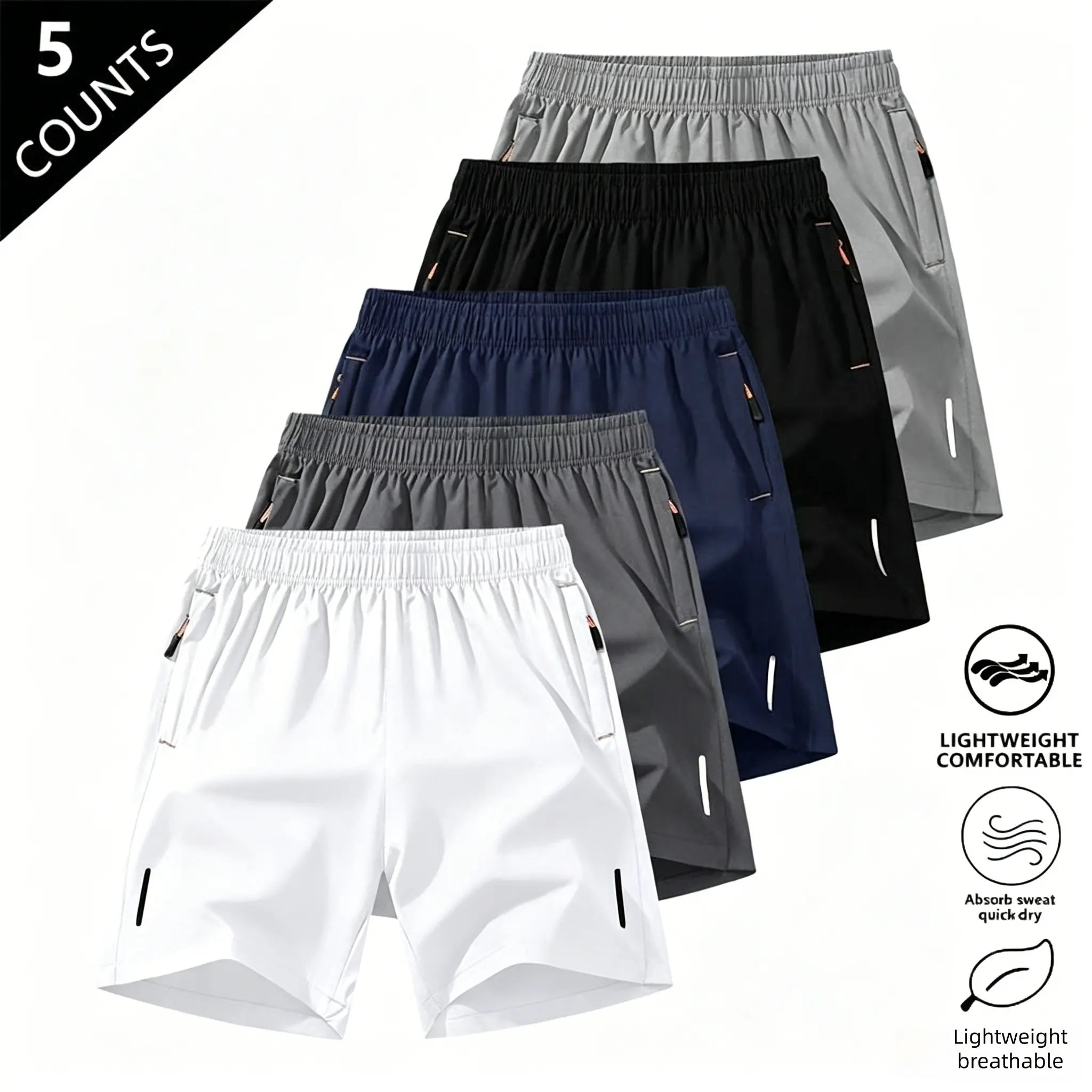 Men’S Solid-Color Shorts with Zippered Pockets — Summer Casual, Comfortable, Breathable Shorts Made from a 97% Polyester + 3% Spandex Blend; Men’S Bottoms for Everyday Wear, Tropical Beige Color, Multiple Specifications Available.