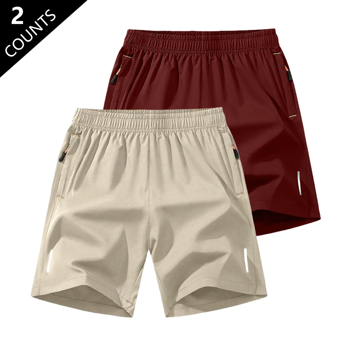 Men’S Solid-Color Shorts with Zippered Pockets — Summer Casual, Comfortable, Breathable Shorts Made from a 97% Polyester + 3% Spandex Blend; Men’S Bottoms for Everyday Wear, Tropical Beige Color, Multiple Specifications Available.
